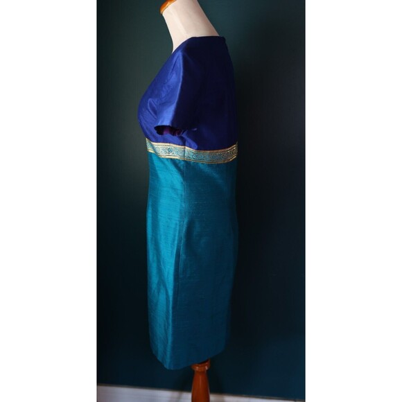 Vintage Spencer Jeremy Dress Silk Royal Blue Short Sheath Retro Empire Waist 6 - Picture 8 of 12